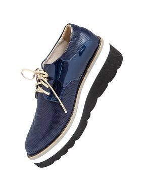 Bon Bonite Women’s Dark Blue Metallic Leather Lace Up Platform Shoes Size 7